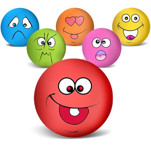 3.14" Squeaky Dog Toys Funny Smile Face Chewing Latex Rubber Soft Fetch Play Interactive Squeaky Dog Balls for Puppy Small Medium Pet Dog (6PCS) - color: Large Size Squeaky Dog Toys 6PCS