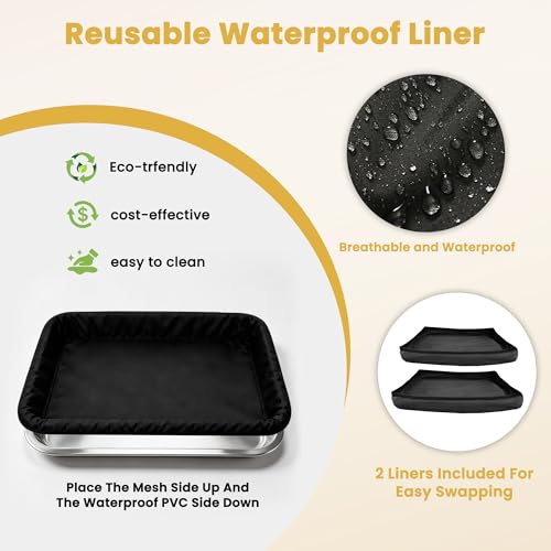 Guinea Pig Litter Box for Small Animals, Rabbit Litter Box with Grid Tray, Metal Base, Reusable Dual-Layer Liner, Easy to Clean, Low Entry (2.4 inch)