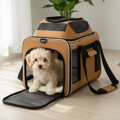 Cat Carrier Dog Carrier Airline Approved, Pet Carrier for 2 Cats Small Medium Dogs, Soft Cat Carrier 18x15x15 with Foldable Bowl & Washable Pad, TSA Approved Dog Carriers by Luniko Shop (Orange) - color: Orange