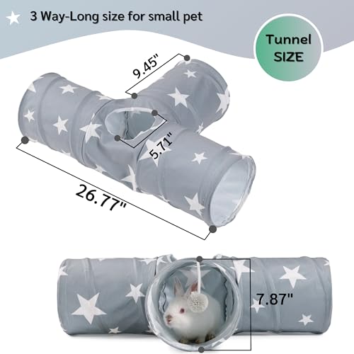 JanYoo Guinea Pig Tunnel 3 Way Guinea Pigs Hideout Foldable Small Animal Hideaway Play Tube Toys for Bunny Rabbit Hedgehogs Hamster Chinchilla Ferret Accessories(Star)
