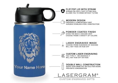 LaserGram Personalized 12oz Water Bottle, Snail (Dark Blue) | Engraved Gift, Vacuum Insulated Stainless Steel, Flip-Top Straw Lid, Laser Engraved With Your Name - color: Dark Blue, size: 12 Ounces