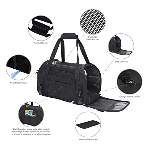 JESPET Soft-Sided Kennel Pet Carrier for Small Dogs, Cats, Puppy, Airline Approved Cat Carriers Dog Carrier Collapsible, Travel Handbag & Car Seat - color: Black, size: 17.0"L x 9.0"W x 11.5"H