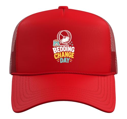 Hamster Bedding Change Day Trucker Hat with Adjustable Mesh Back - color: Red