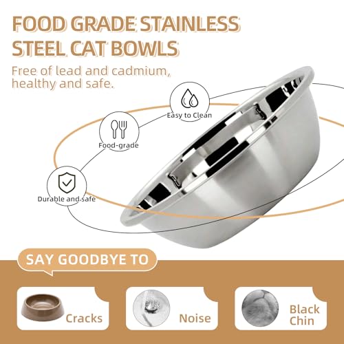 Elevated Cat Bowl, Raised Cat Food and Water Bowl Set for Indoor Cats, Splash Proof with 2 Stainless Steel Pet Food Bowls for Cats and Puppies, Whisker Fatigue and Dishwasher Safe - Green - color: Cat Bowls-Green