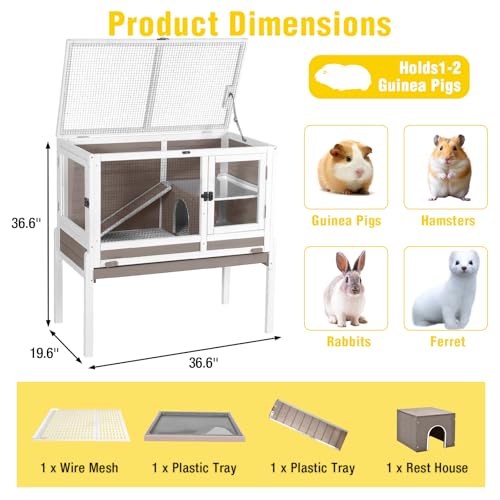 Aivituvin 2-Story Indoor Rabbit Hutch Guinea Pig Cage with Stand, Wooden Bunny Cage Small Animal Cages with Chew-Proof Ramp, Pull-Out Tray & Leakproof PVC Layer (Brown) - color: (Brown)