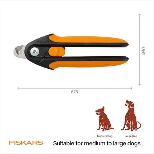 Fiskars Pet Large Nail Clippers, Cat and Dog Trimmers for Grooming, 5.75" | Suitable for Medium to Large Dogs, Semi-Circular Blade for Clear View, SoftGrip Handle w/ Safety Lock, Pet Supplies, Black - size: Large