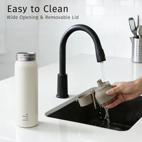 24oz 316L Stainless Steel Insulated Water Bottle | Smooth-flow oval spout, One-hand flip lid, Easy carry handle, Easy to clean, Sweat-proof exterior, Khaki - color: Khaki