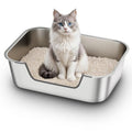 Qiuma Stainless Steel Cat Litter Box with Low Entry, Metal Kitty Litter Box for Senior or Injured Cats, Odor-Free, Non-Stick, Easy to Clean, 19.5"x13.6"x5.9", Litter Pan for Big and Small Cats - size: 19.5"L x 13.6"W x 5.9"H