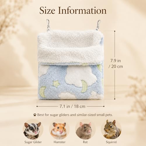 Meow&Woof Sugar Glider Bed Pouch, Small Animal Carrier Bag, 2PC Ferret Bedding Hammock, Hamster Cage Accessories for Rat, Squirrel and Chinchilla (Blue&Green)
