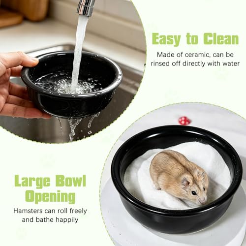 kathson Hamster Sand Bath Box Ceramic Small Animals Shower Bathtub Gerbil Litter Box Mice Bathroom Syrian Hamster Digging Sand Container Cage Accessories for Lemmings (Black) - color: Black