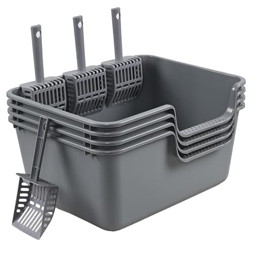 4 Packs Plastic Anti-Splashing Kitty Litter Box, Cat Litter Box High Sides, Grey