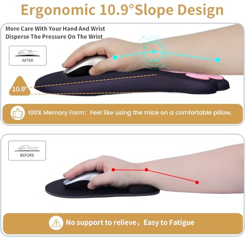 L-SPOUTTO Ergonomic Mouse Pad with Wrist Rest,Cute Cat Paw Mousepad Wrist Support,Comfortable Massage Design Computer Pain Relief Mouse Pad with Non-Slip PU Base for Desk Laptop Gaming Office,Black - color: Black