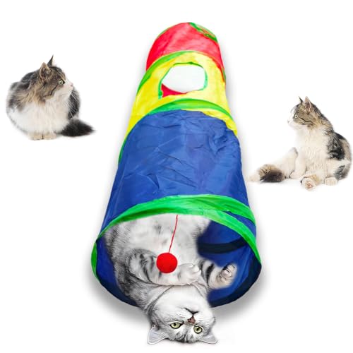 Cat Tunnel Tube Toys，Tunnels for Indoor Cats, 2 Way Foldable | Interactive Pet Crinkle Pop Up Tunnel with Balls Peek Hole Hideaway for Rabbits, Kittens, Ferrets, Puppy Playing & Exploring - color: 2 Way Mushroom