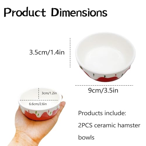 2 Pack Hamster Food Bowl Small Animals Ceramic Food Water Bowl Prevent Tipping Moving for Gerbil Chinchilla Hedgehog Rat (Color: Pink + Red) - color: Pink + Red