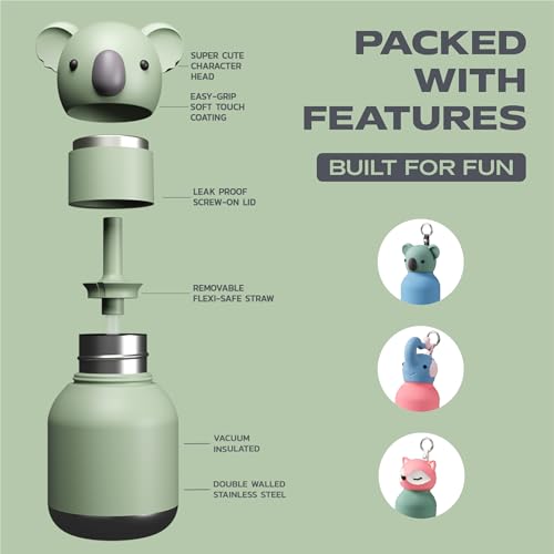 asobu Mini Bestie Water Bottle, Cute Collectible Character, Stainless Steel | 6.7 oz, Leak Proof Seal, Spill Resistant, BPA Free Materials, Dishwasher Safe, Reusable Straw Included, Great Gift Idea - color: MINI FINN THE KOALA