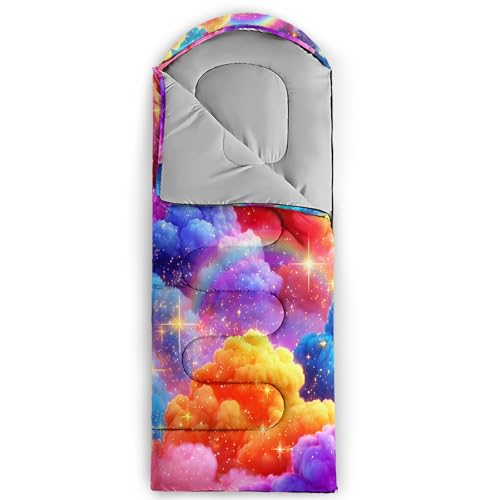 QOOMO Camping Sleeping Bags,3 Season Warm & Cool Weather,Lightweight,Waterproof Sleeping Bags for Adults & Kids,Traveling,and Outdoors,Camping Gear Equipment - color: Rainbow Clouds 17