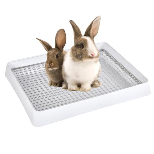 FHTONGE Low Entry Rabbit Litter Box Training Tray with Large Steel Grids | Rectangular Small Amimal Litter Pan Trainer Tray for Rodent Bunny Guinea Pig Hamster Ferret Chinchilla Hedgehog Chipmunk - color: 0.5" Stee Grids + 0.4" PP Grids, size: 14.6x12x2.6