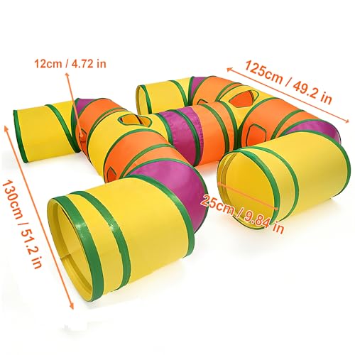 Cat Tunnels for Indoor Cats, Pet Tube Toy with Play Balls | H-4-Way Collapsible Tunnel with Interactive Hole for Kitty, Kitten, Rabbit, Puppy (Rainbow) - color: Rainbow