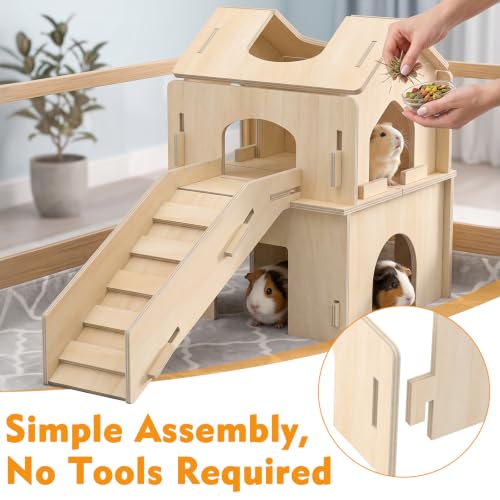 XiaZ Guinea Pig Hideout, Large Wooden Guinea Pig Castle with Stair, Detachable Double-Decker Small Animal House,Habitat Hideout for Dwarf Rabbit, Hamster, Chinchilla - size: style2:11.8 x 11.8 x 15.7 inches
