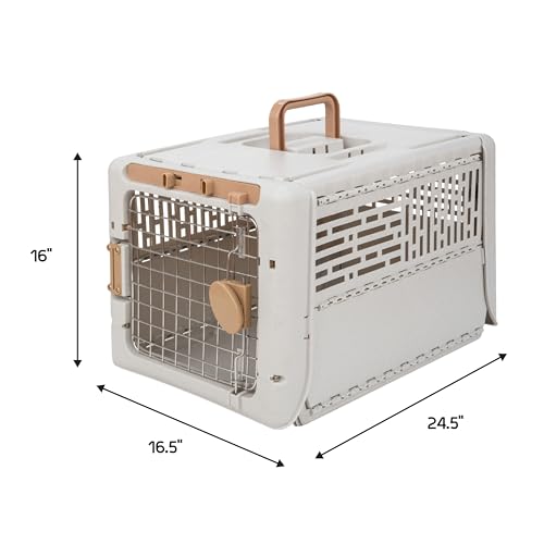 SportPet Designs Collapsible Small Pet Travel Carrier (Tan), Hard-Sided Kennel for Small Dogs, Puppies, Cats, Kittens, Animals up to 25lbs, Washable Home & Outdoor Pet Crate, 24.5"L x 16.5"W x 16"H - color: 24" Small (Tan)
