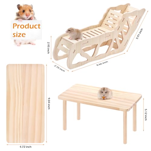 (2-piece Set) Hamster Game Wooden Platform, Tunnel Ladder Hidden Area Platform with Wooden Support Columns, Toy cage Accessories for Hamster Squirrels and Other Small Pets