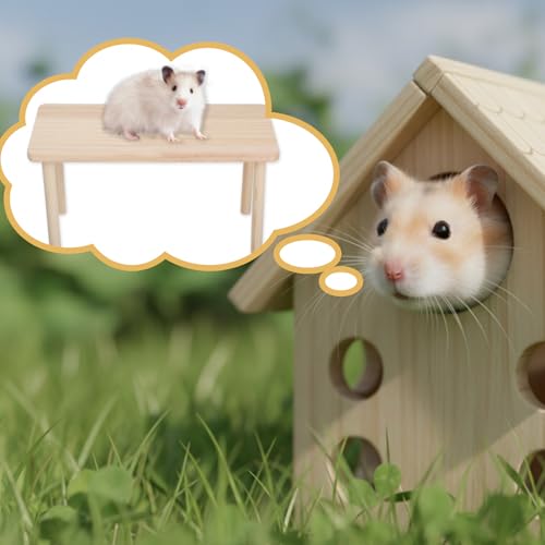 Wooden Hamster Platform, Natural Wooden Hamster Play Platform Waterproof Standing Surface 5.5'' Height Small Animal Resting Area Cage Accessory for Hamsters Squirrel Other Small Pets