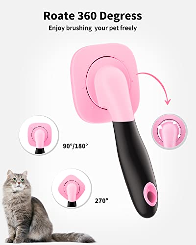Glendan Dog & Cat Brush- Slicker Pet Brush- Shedding Grooming Tools(Pink) | 180° Pivoting Head Reaches Paws/Belly, Detangles Mats Loose Fur, Massaging Tips Soothe Skin, Non-Slip Grip, Easy to Carry - color: Pink, size: Small
