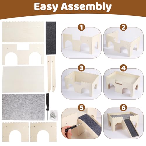 Guinea Pig Hideout 2-Tier Wooden Small Animal Hideout Sturdy Guinea Pig Castle with Ramp & Platform for Bunny, Chinchilla, Rat & Hamster - Easy Assembly Multi-Level Habitat