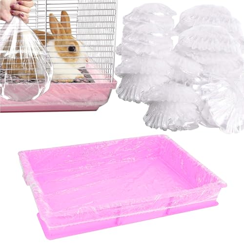 Tfwadmx 100 Pcs Disposable Rabbit Cage Liner, 27"x19" Clear Plastic Bunny Cage Tray Liners,Guinea Pig Toilet Film Liner Bag for Ferret,Hamster,Hedgehog,Birds and Small Animals