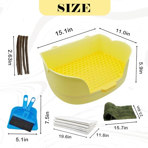 15.1"X11.0" Large Rabbit Litter Box,Plastic Square Rabbits Potty Trainer with Bigger Pan Bunny Corner Toilet Box with Small Animal Disposable Liner for Guinea Pigs Hamster Chinchilla(Yellow) - color: 【Yellow】