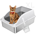 Stainless Steel Cat Litter Box, Extra Large XL Odor Free Metal Litter Box with High Sides Lid, Open Top Litter Pan Include Scoop Easy Cleaning Kitty Cat Box Anti-Urine Leakage, Non-Sticky - color: Light Grey XL