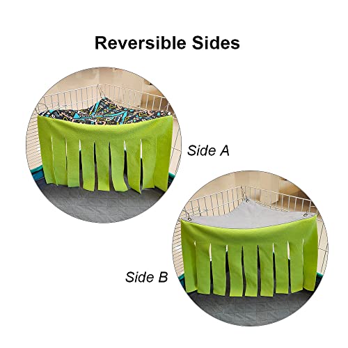 RIOUSSI Guinea Pig Hideout Hideaway Corner Fleece Toys Cage Accessories | Reversible Sides | Soft Fleece Fabric | Come with Hooks | Guinea Pig Hammock for Small Animals | Green+Blue, Triangle - color: Green+Blue