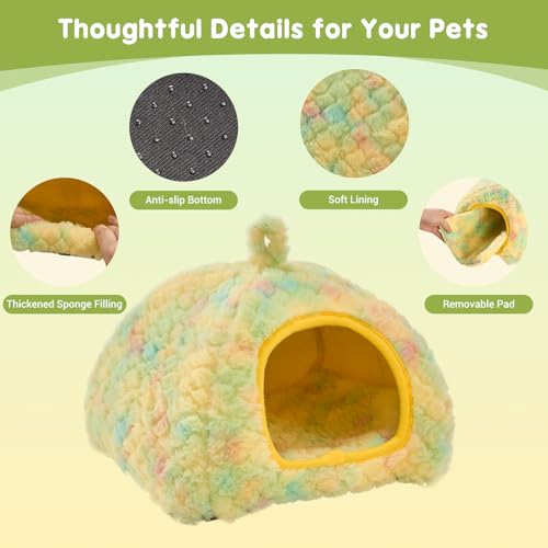 Avont 2-Pack Guinea Pig Tunnel & Hideout Bed Set | Washable Hideout & Tunnel Set, Breathable Fleece, Dual Entrances, Removable Pad, Blue or Yellow - color: Yellow