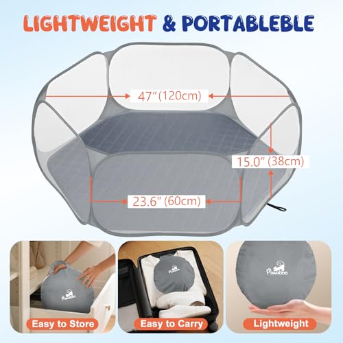 Pawaboo Small Animals Playpen with Pad, Gray+Gray | Waterproof, Reusable Pad, Portable Outdoor Yard Fence, For Chick/Kitten/Puppy/Guinea Pig/Rabbits/Chinchillas - color: Gray+Gray