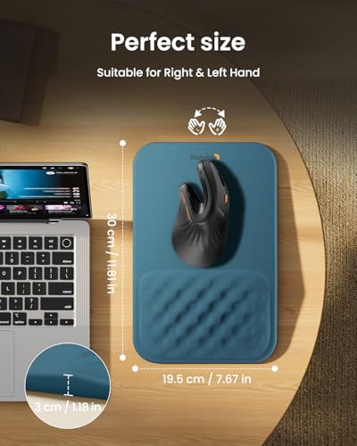 ProtoArc MP50 Ergonomic Mouse Pad with Wrist Support, Lycra Surface, Blue | 8° slope & massage points, soft memory foam, Large 12x8 Inches, Non-slip base. Relieves wrist strain for office & home - color: Blue Lycra
