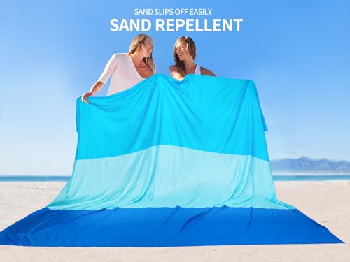 WIWIGO Beach Blanket Mat Waterproof Sandproof for 2-8 Adults Quick Drying | Extra Large, For 2-8 Adults,Windproof, Outdoor Picnic Mat, Beach Accessories Must Have,Gifts, for Travel, Camping, Hiking - color: Bule-striped, size: 79" X 108"（1-6person）