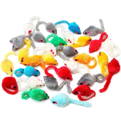 12PCS Cat Mouse Toys, Faux Fur Interactive Catnip Mice | Realistic 3.9in size with a durable plastic body and rattling sound, Perfect for indoor Cats, Kittens and Puppies