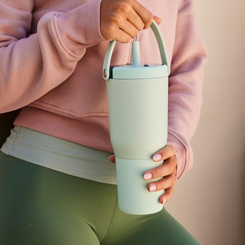 BrüMate Resa 35oz 100% Leakproof Travel Tumbler with Handle & Straw | Flexible SoftSip Straw | Silicone Sleeve for Durability | Stainless Steel | Cup Holder & Travel Friendly Water Bottle | (Eclipse) - color: Eclipse, size: 35 oz