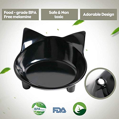 Pet Cat Bowl Dog Food Bowl – Non-Slip, Wide & Shallow Pet Dish for Whisker Fatigue Relief, Safe for Puppies & Rabbits - color: Black+White