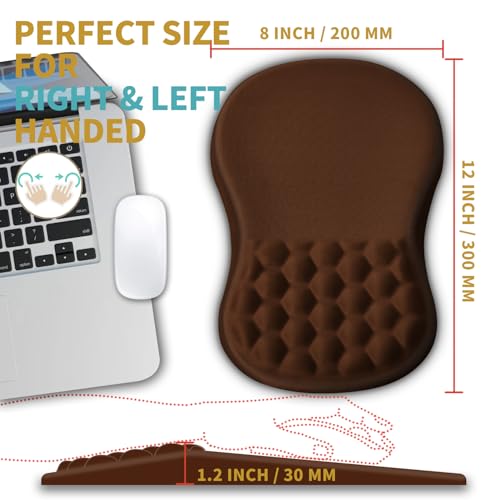 Hokafenle Ergonomic Mouse Pad Wrist Support with Massage Design, Wrist Rest Pain Relief Mousepad with Memory Foam&Non-Slip PU Base, Mouse Pads for Wireless Mouse & Desk (12x8 inch,Brown) - color: HK013-Brown