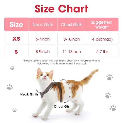 Cat Vest Harness and Leash Set, Escape Proof Kitten Harness Red S | Safe Reflective Strips, Adjustable Easy Wear Kitty Harness, Sturdy Clip Buckle, Breathable Mesh , for Kitty Puppy Bunny Walks - color: Red, size: S