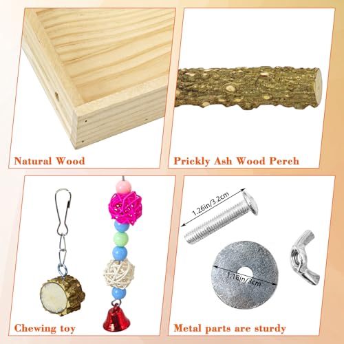 BNOSDM Wooden Bird Feeder for Cage Natural Wood Parrot Feeding Cups Bird Food Dish with Perch Stand for Parakeets, Budgies, Cockatiels, Lovebirds, Finches, Pigeons - size: L:12 x 6 x 1.6in