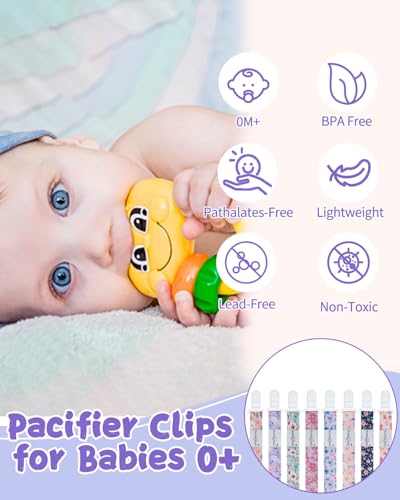babygoal Flower Pacifier Clips, 8 Pack Binky Paci Holder Clips Fits for Most Baby Pacifiers and Binkies - color: Flowers 01
