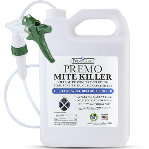 Premo Guard Natural Mite Spray, Kills Dust, Bird, Carpet, and Other Mites | Plant Based Treatment For Spider, Rat, Human Sabbies Mites, Safe For Families, Pet, Home, Bedding & Furniture - size: 128 oz