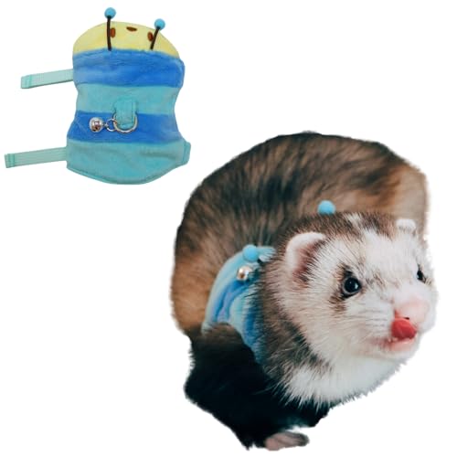 Ferret Harness and Leash Set - Small Animal Soft Fleece Vest with Safe Bell Halloween Outfit Adjustable Traction Rope Outdoor Walking Training Leash for Ferret Rat Bearded Dragon Kitten (Blue) - color: Blue