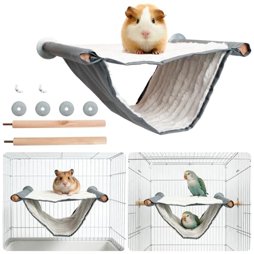 Zoyiancy Guinea Pig Bed and Hanging Hammock, Double Layer Bed for Small Pet | Detachable Fabric Cover, Wooden Frame Double-Layer Structure, Gray, Fits Guinea Pigs, Hamsters, Rats, Ferrets,Small Parrots