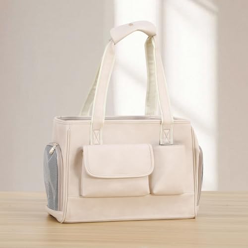 Dog Carrier Purse, Fashion Leather Pet Carrier Bag, Airline Approved Soft Sided Cat Travel Tote Bag with Pockets White - color: White