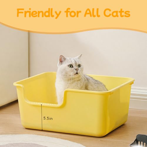 Large Cat Litter Box with High Sides,Cat Litter Pan with Low Entry,Cat Box for Indoor Kittens & Senior Cats,Anti-Splashing,Waterproof,Easy to Clean,Durable (Speckle Gray) - color: Speckle Gray