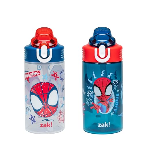 Zak Designs Marvel Spider-Man Sage 16oz Leak-Proof Straw Kids Water Bottle | BPA Free Durable Plastic, Cupholder Friendly, Dishwasher Safe, Easy to Clean, Lid Lock, Handle, For School, Home, Travel - color: Spidey and His Amazing Friends