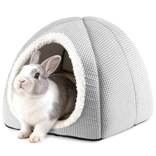 Rabbit Hideout Bed for Large Bunnies, Soft Plush Bunny House | Cozy Small Animal Hideaway with Removable Pad for Indoor Rabbits, Guinea Pigs, and Ferrets, Light Gray - color: Light Gray